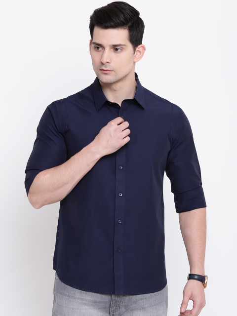 

AC&F Men Navy Blue Slim Fit Solid Casual Shirt