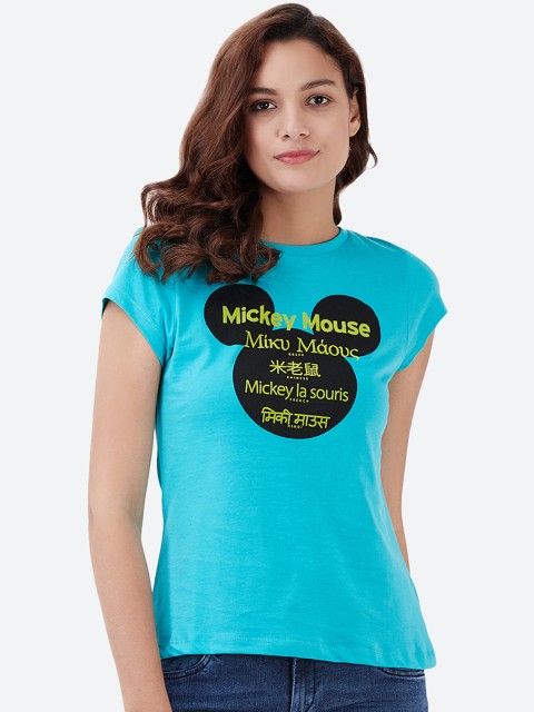 

Free Authority Women Teal Blue Mickey & Friends Printed T-shirt