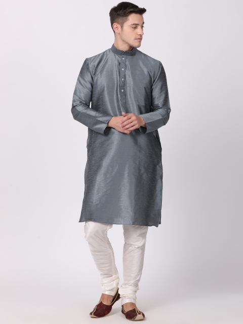 TABARD Men Silver-Colored Solid Straight Kurta