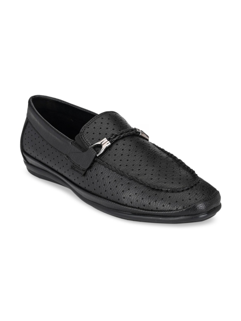

SHENCES Men Black Perforated Loafers