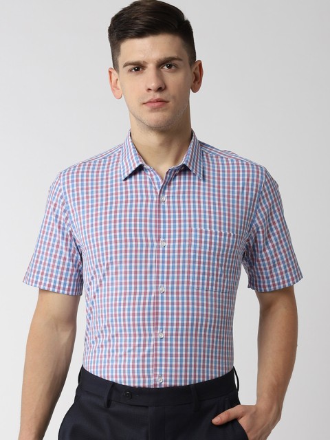 

Peter England Men White & Blue Slim Fit Checked Formal Shirt
