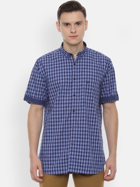 

Allen Solly Men Navy Blue Slim Fit Checked Casual Shirt