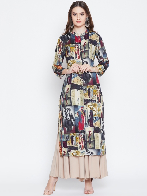 

rangeelo rajasthan Women Multicoloured Quirky Print Straight Kurta, Multi