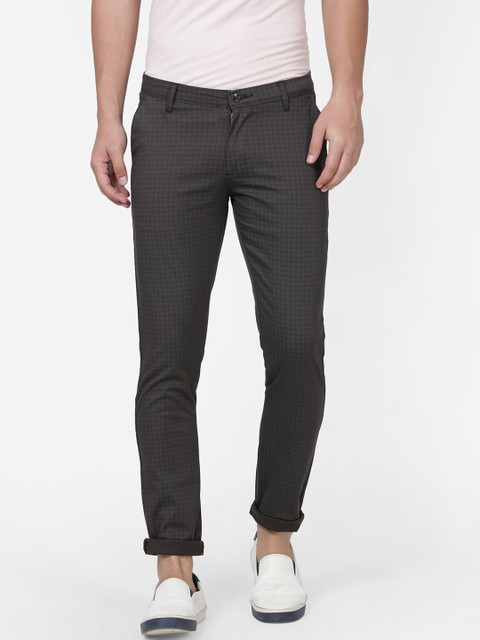 

NO NEXT Men Black Smart Slim Fit Checked Regular Trousers