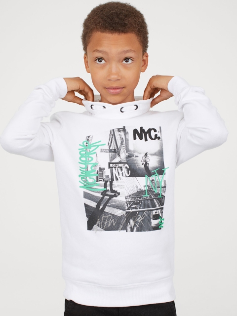 

H&M Boys White & Black Printed Funnel-collar Sweatshirt