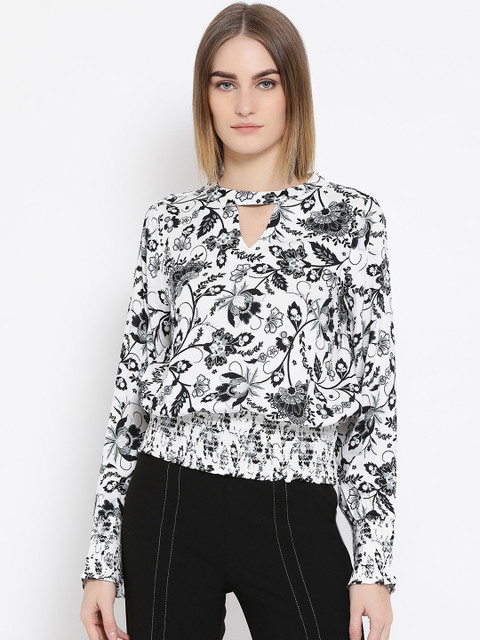 

Latin Quarters Women White Printed Blouson Top