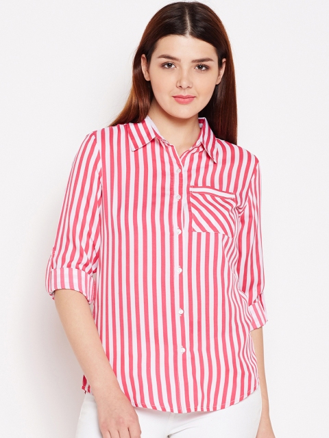 

AASK Women Pink & White Comfort Regular Fit Striped Casual Shirt