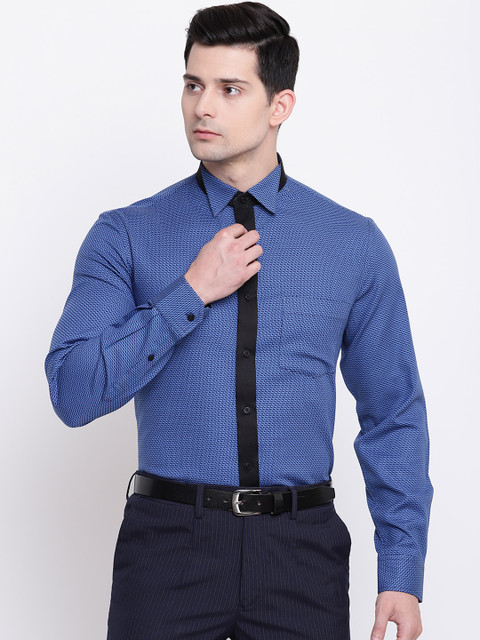 

AC&F Men Blue Slim Fit Printed Formal Shirt