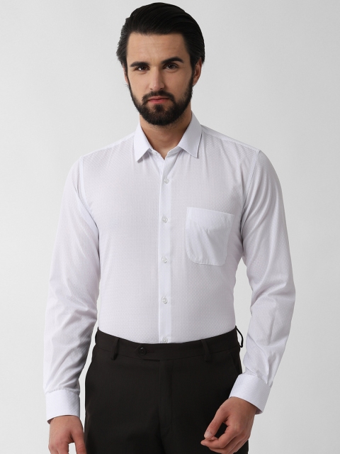 Peter England Men White Slim Fit Striped Formal Shirt