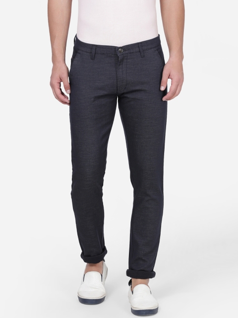 NO NEXT Men Navy Blue Smart Slim Fit Solid Regular Trousers