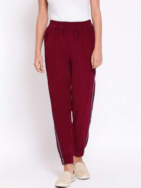 

Oxolloxo Women Maroon Regular Fit Solid Corduroy Joggers