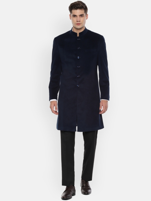 

V Dot Men Navy Blue Solid Bandhgala Suit