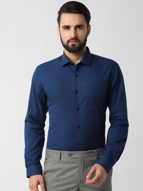 

Peter England Men Navy Blue Slim Fit Checked Formal Shirt
