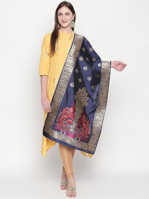 

Dupatta Bazaar Blue & Gold-Toned Woven Design Dupatta