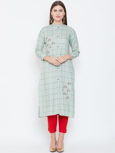 

rangeelo rajasthan Women Blue Checked Straight Kurta