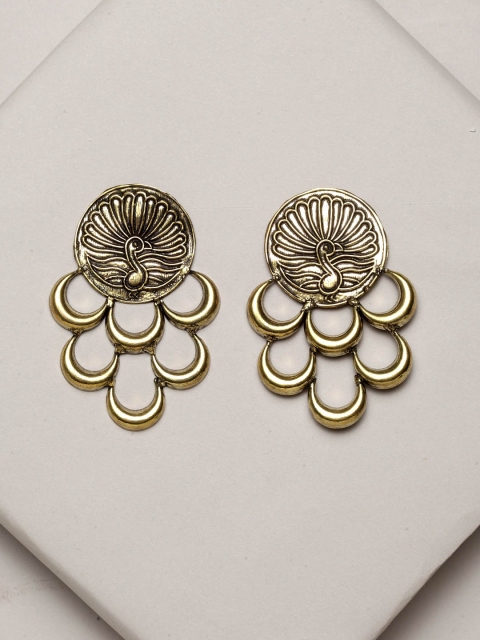 

PANASH Gold-Toned Peacock Shaped Drop Earrings