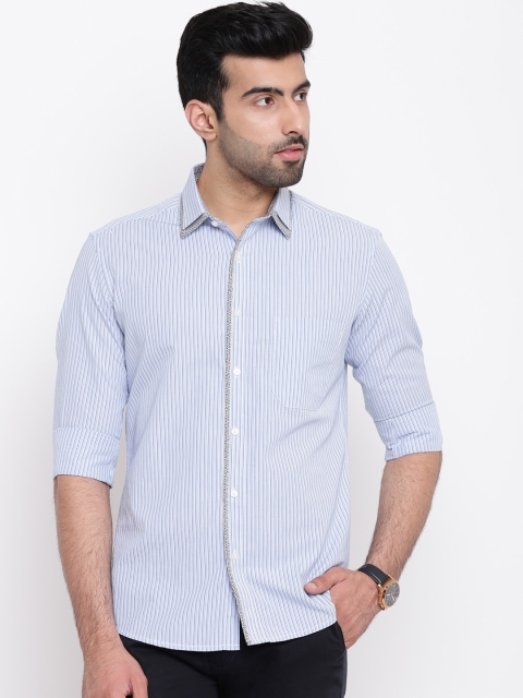 

AC&F Men Blue & White Slim Fit Striped Casual Shirt