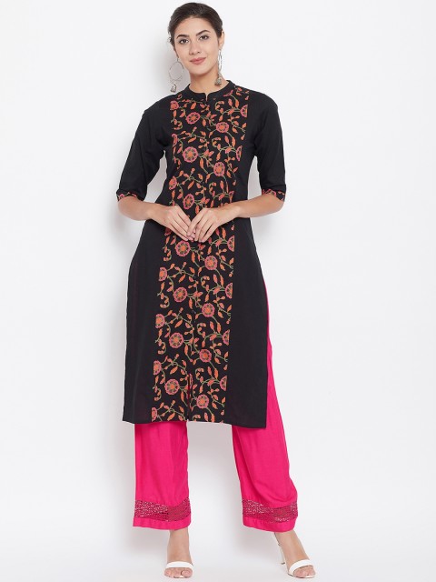 

rangeelo rajasthan Women Black Printed Straight Kurta