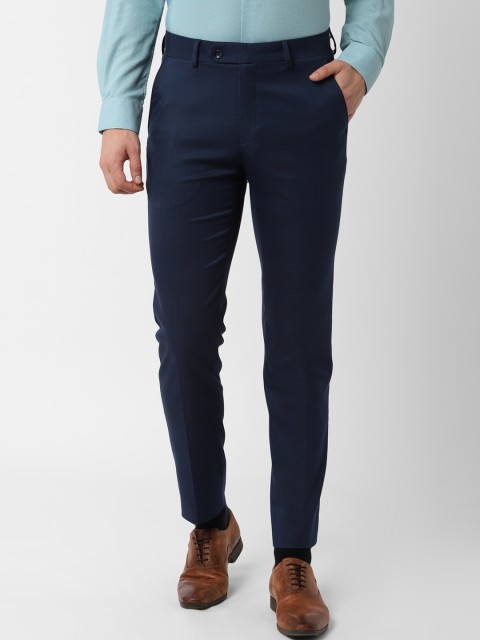 

Peter England Men Navy Blue Slim Fit Self Design Regular Trousers