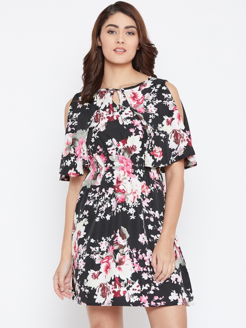 

AASK Women Black & Pink Floral Printed Fit and Flare Dress