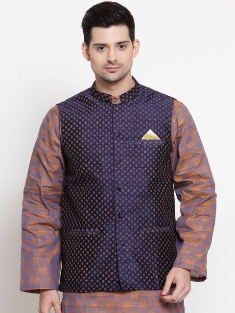 

NEUDIS Men Blue & Beige Printed Nehru Jacket