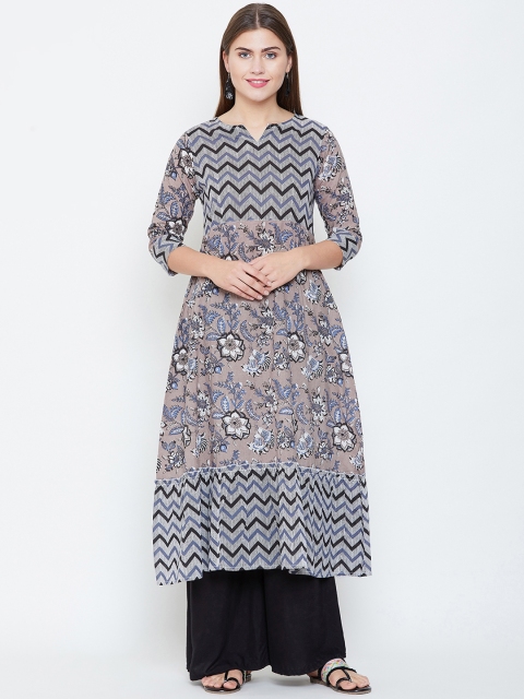 

rangeelo rajasthan Women Grey & Blue Floral Printed Anarkali Kurta