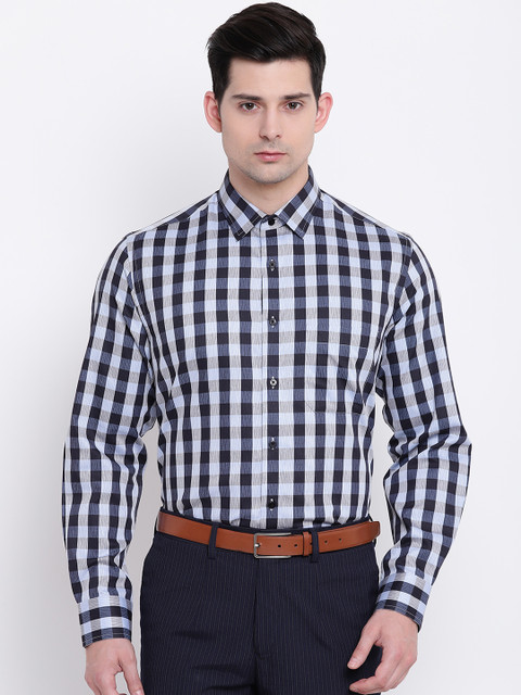 

AC&F Men Grey Regular Fit Checked Formal Shirt