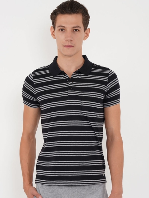 

Sweet Dreams Men Black & Grey Striped Lounge Tshirt 8907668760258