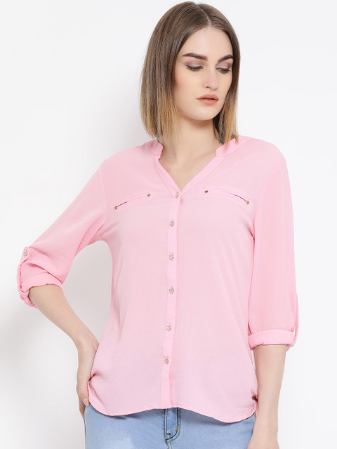 

Latin Quarters Women Pink Solid Shirt Style Top