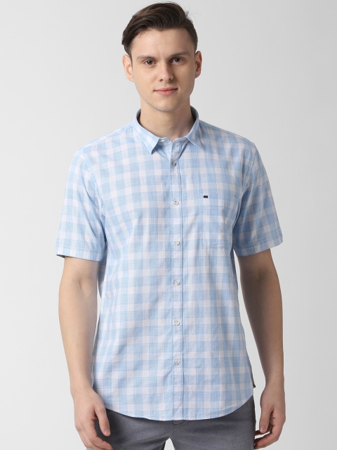 

Peter England Casuals Men Blue & White Slim Fit Checked Casual Shirt