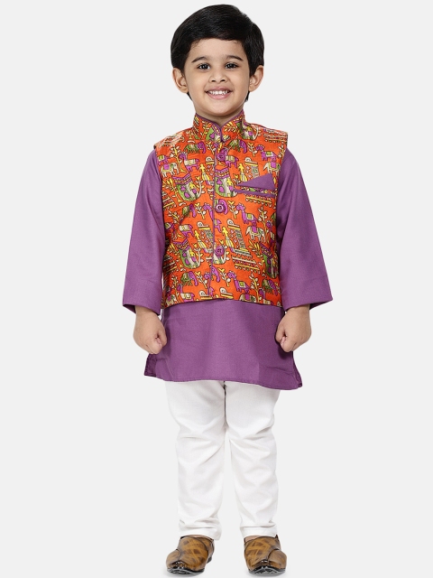 

BownBee Boys Purple & White Solid Kurta And Pyjamas With Jacket