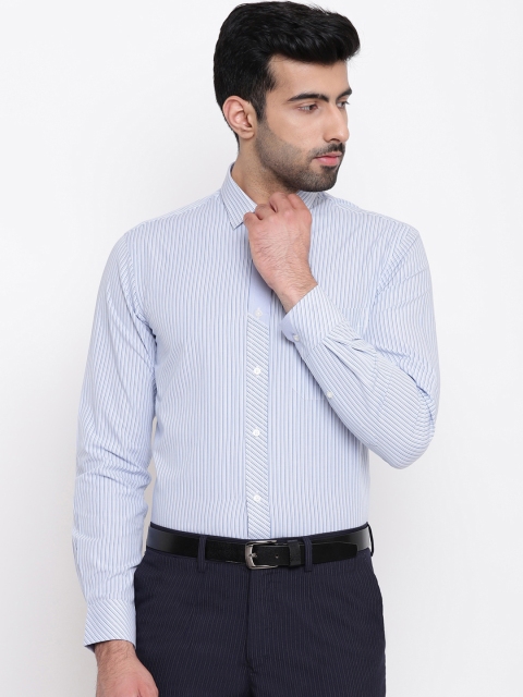 

AC&F Men Blue Slim Fit Striped Formal Shirt
