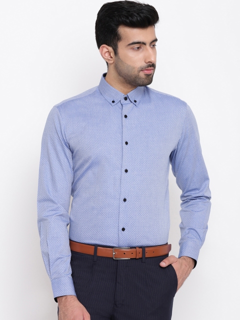 

AC&F Men Blue Slim Fit Printed Formal Shirt