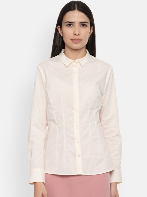 

Van Heusen Woman Cream-Coloured Regular Fit Solid Casual Shirt