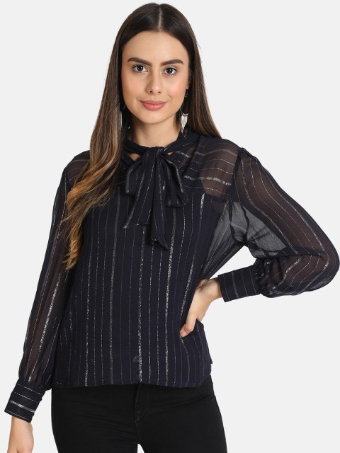 

VividArtsy Women Navy Blue Striped Top