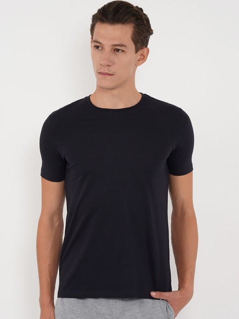 

Sweet Dreams Men Navy Blue Solid Round Neck Lounge Tshirt
