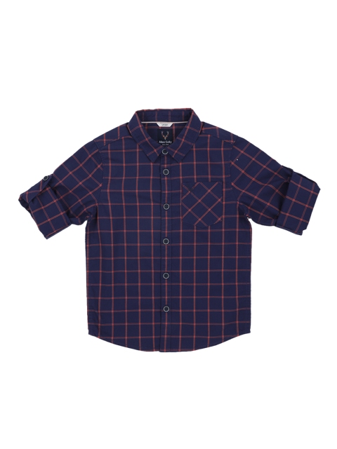 Allen Solly Junior Boys Navy Blue & Red Regular Fit Checked Casual Shirt