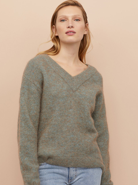 

H&M Women Green Knitted Wool-Blend Jumper