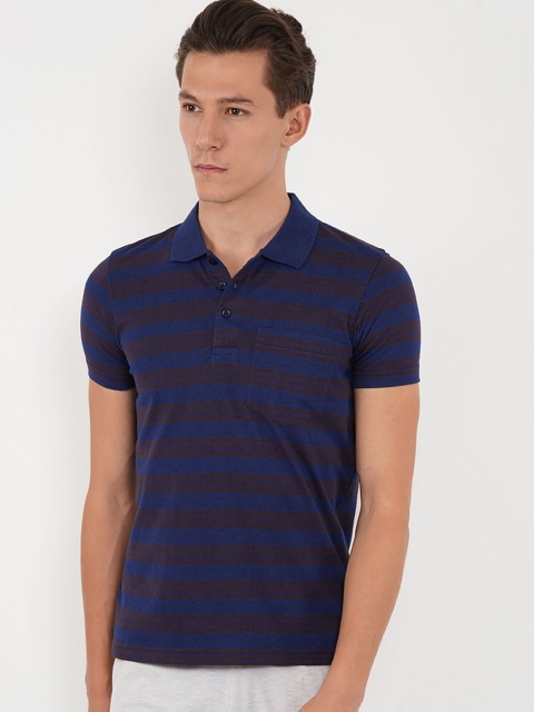 

Sweet Dreams Men Blue & Brown Striped Lounge Tshirt 8907668760494