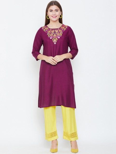 

rangeelo rajasthan Women Purple Embroidered Straight Kurta