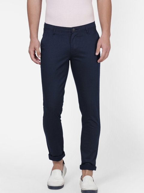 

NO NEXT Men Blue Smart Slim Fit Checked Regular Trousers
