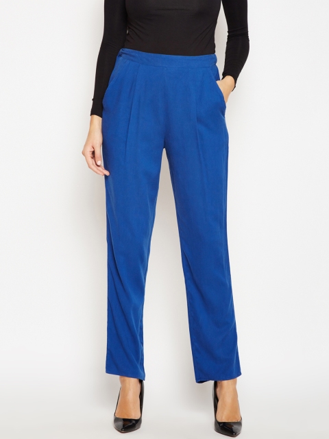 

Oxolloxo Women Blue Regular Fit Solid Peg Trousers