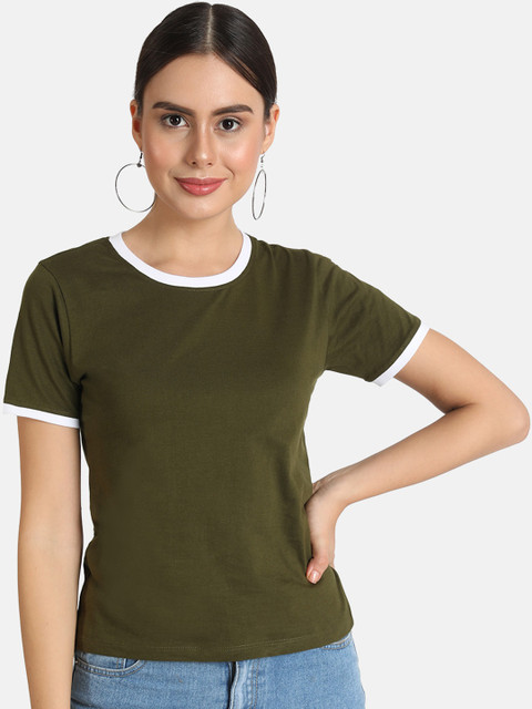 

VividArtsy Women Green Solid Round Neck T-shirt