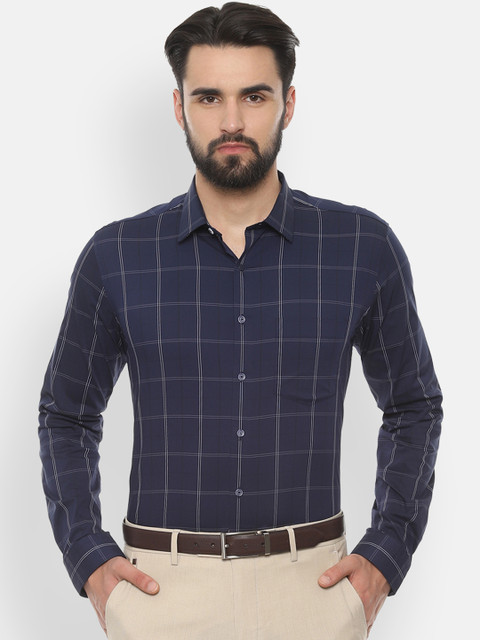 

Van Heusen Men Navy Blue Slim Fit Checked Formal Shirt