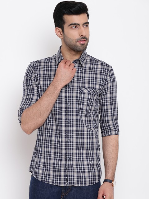 

AC&F Men Grey Slim Fit Checked Casual Shirt