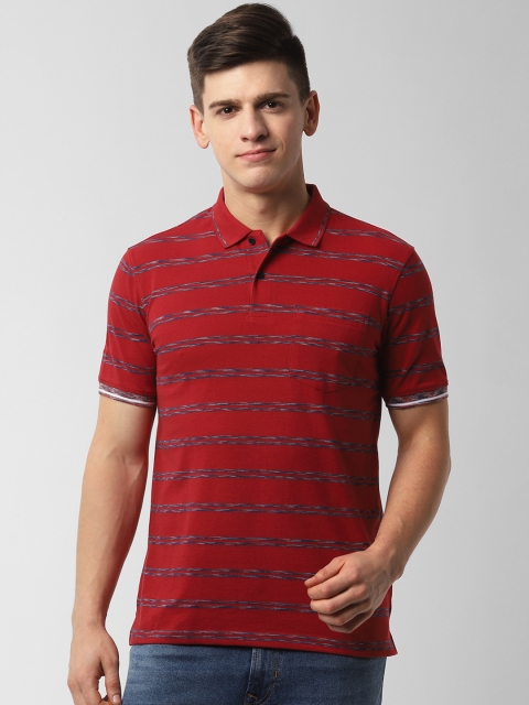 

Peter England Casuals Men Maroon Striped Polo Collar T-shirt