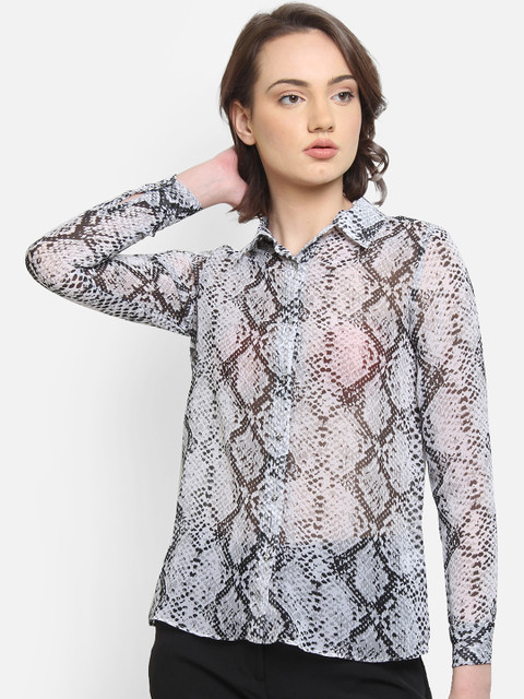 

COVER STORY Women White Printed Shirt Style Top