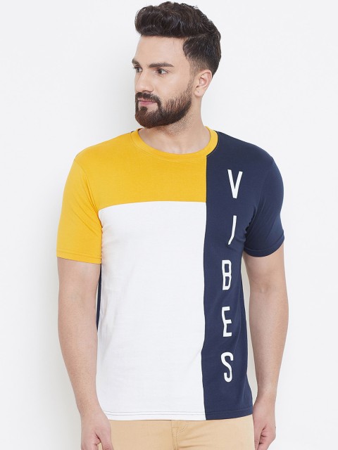 

The Dry State Men Blue & White Colourblocked Round Neck T-shirt
