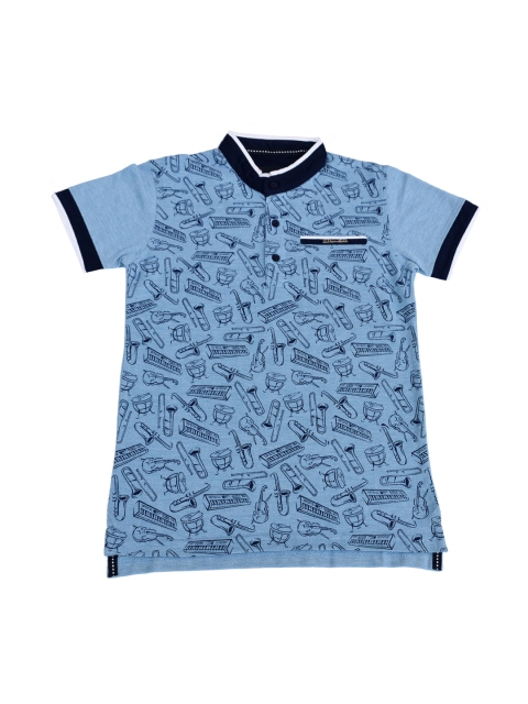 

Lil Tomatoes Boys Blue Printed Polo Collar T-shirt