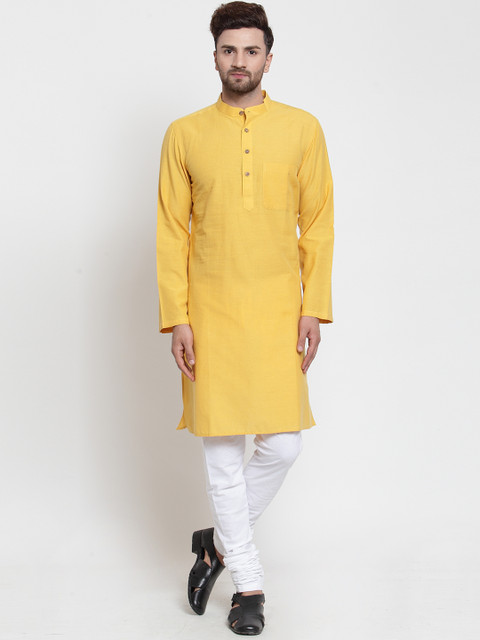 

NEUDIS Men Yellow Solid Dobby Straight Kurta
